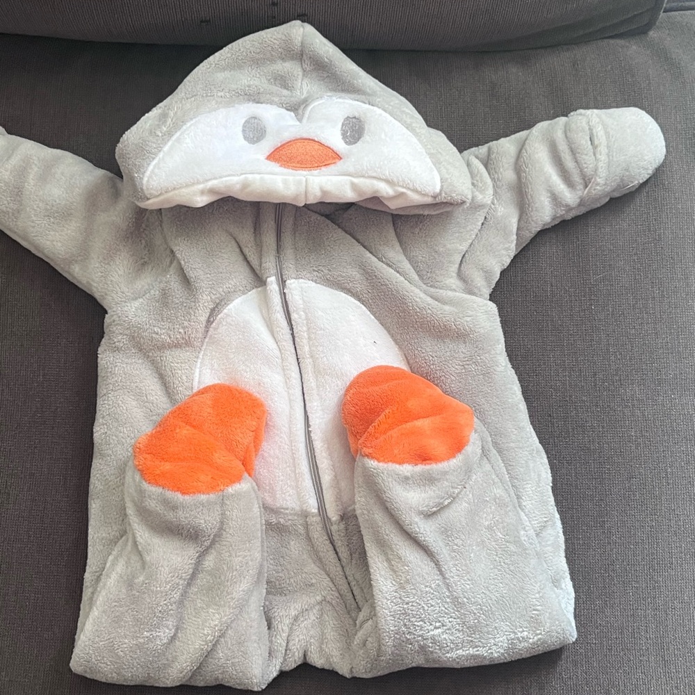 Cozy Penguin Kids Costume - Gray and Orange